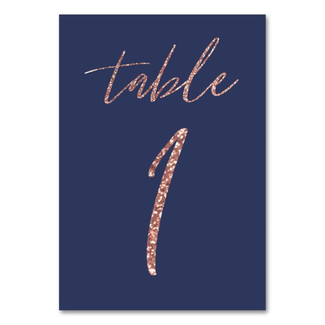 Tarjeta De Mesa Glam Purpurina Rosa Boda de oro y azul (Anverso)