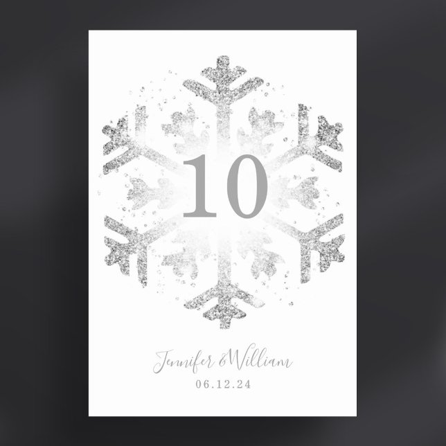Tarjeta De Mesa Glam Snowflake Xmas Boda Silver (Glam Snowflake Xmas Wedding Silver Table Number)