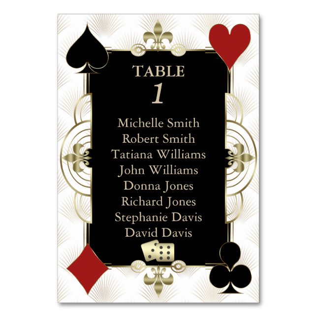 Tarjeta De Mesa Glamorous Gold Casino Vegas Poker Wedding (Reverso)