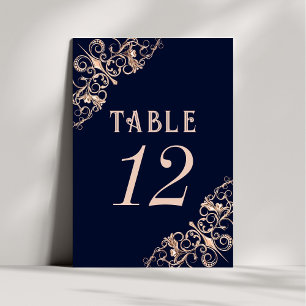 Tarjeta De Mesa Glamour Art Deco Rosa azul marino Oro Ornamental