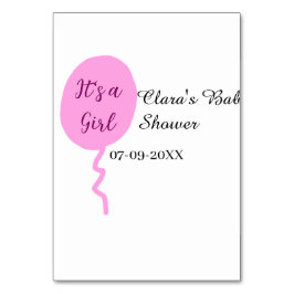 Tarjeta De Mesa Globo rosa es una ducha de bebé chica añadir fecha