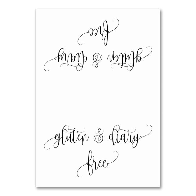 Tarjeta De Mesa Gluten and Diary Free Table Tent card (Anverso)