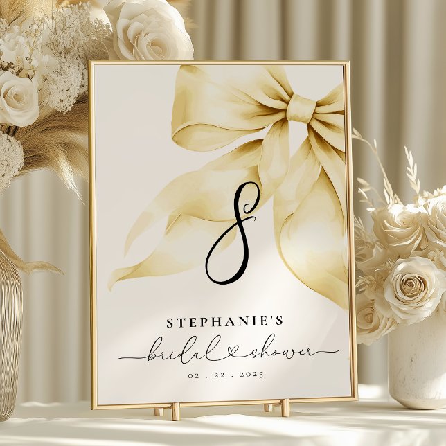 Tarjeta De Mesa Gold Bow Bridal Shower Table Number (Subido por el creador)