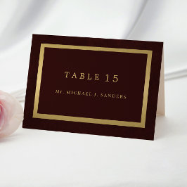 Tarjeta De Mesa Gold burgundy guest name wedding place card 
