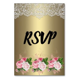 Tarjeta De Mesa Gold Floral Bouquet Lace RSVP