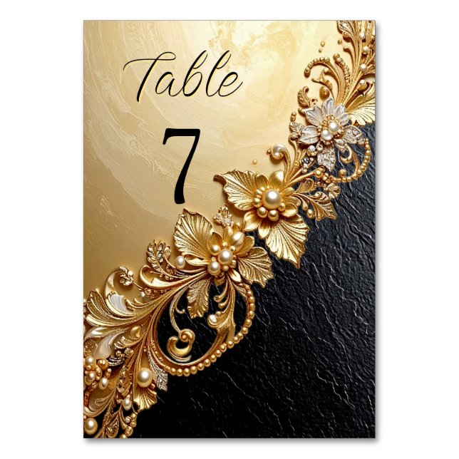 Tarjeta De Mesa Gold Floral Embellishments Table Number (Anverso)