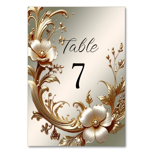 Tarjeta De Mesa Gold Floral Table Number (Anverso)