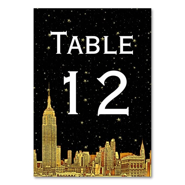Tarjeta De Mesa Gold NYC Skyline Starry Sky Table Number DIY BG (Anverso)