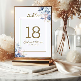 Tarjeta De Mesa Golden Bloom: Blue & White Floral Wedding 