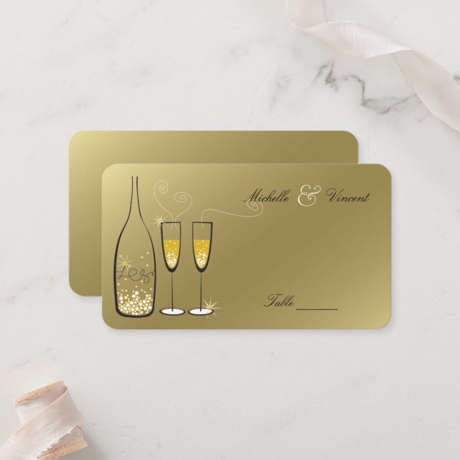 Tarjeta De Mesa Golden Bubbly Champagne Burbujas Moda Wedding Part (Anverso/Reverso In Situ)