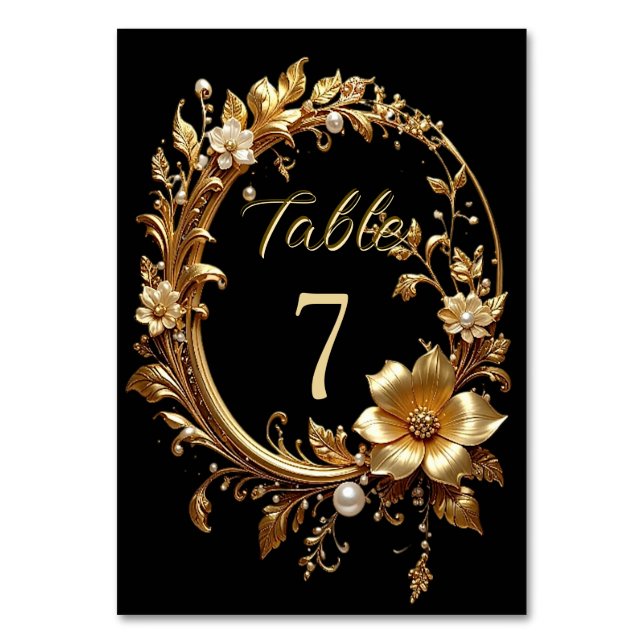 Tarjeta De Mesa Golden Floral Ornate Frame Table Number (Anverso)