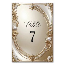 Tarjeta De Mesa Golden Ornate Frame with Pearls Table Number