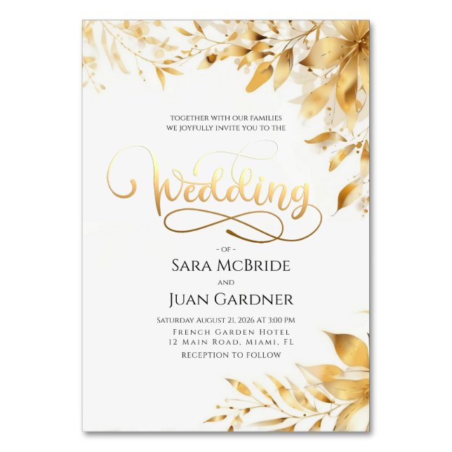 Tarjeta De Mesa Golden Radiance Botanical Wedding Invitation Card (Anverso)