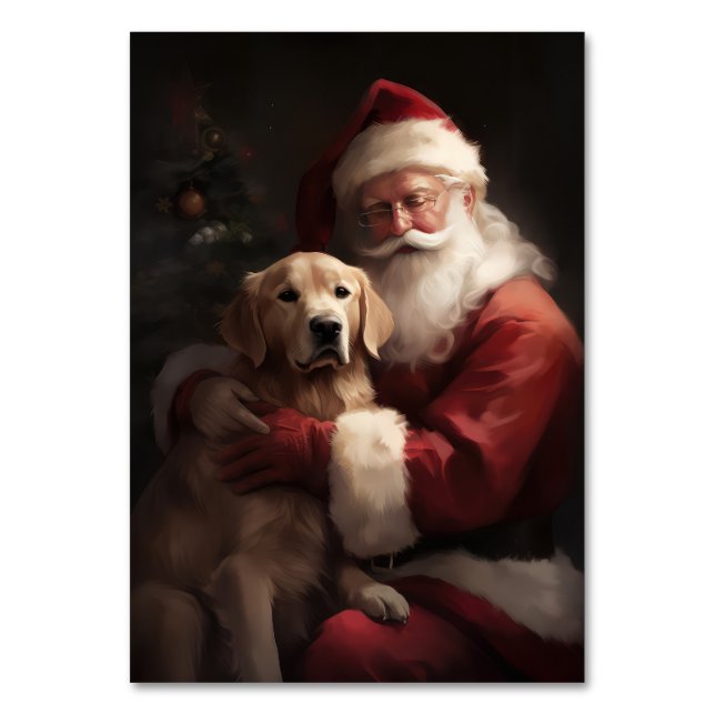 Tarjeta De Mesa Golden Retriever Con Navidades De Santa Clause (Anverso)
