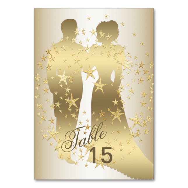 Tarjeta De Mesa Golden Stars Bride And Groom Party (Anverso)