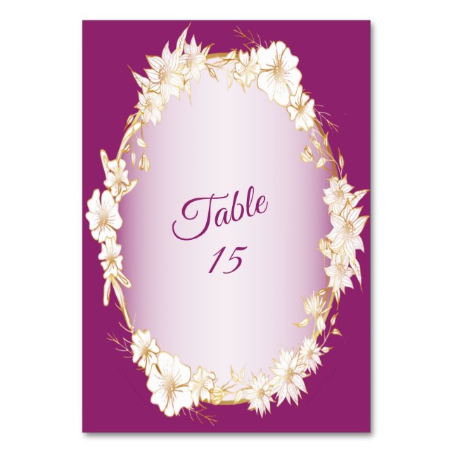 Tarjeta De Mesa Golden White Floral Pink Geometric Rustic Wedding (Reverso)