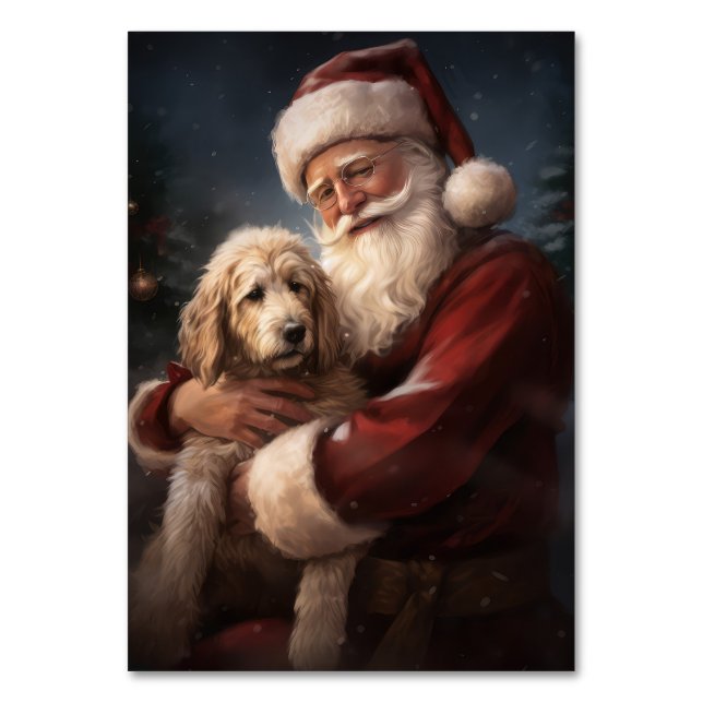 Tarjeta De Mesa Goldendoodle con Navidades festivos de Santa Claus (Anverso)