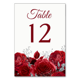 Tarjeta De Mesa Gorge Roses Rojos y Boda Plata o Quinceanera