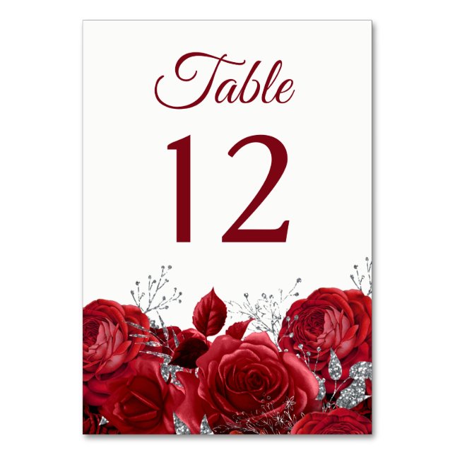 Tarjeta De Mesa Gorge Roses Rojos y Boda Plata o Quinceanera (Anverso)