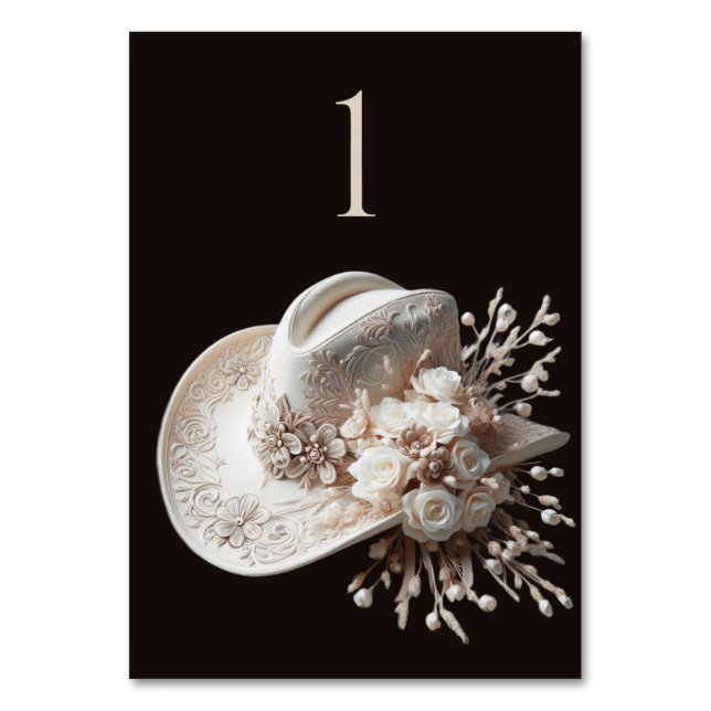 Tarjeta De Mesa Gorra de vaca blanca con flores (Anverso)