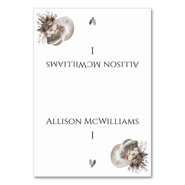 Tarjeta De Mesa Gorra lechera blanca con aves de corral (Anverso)