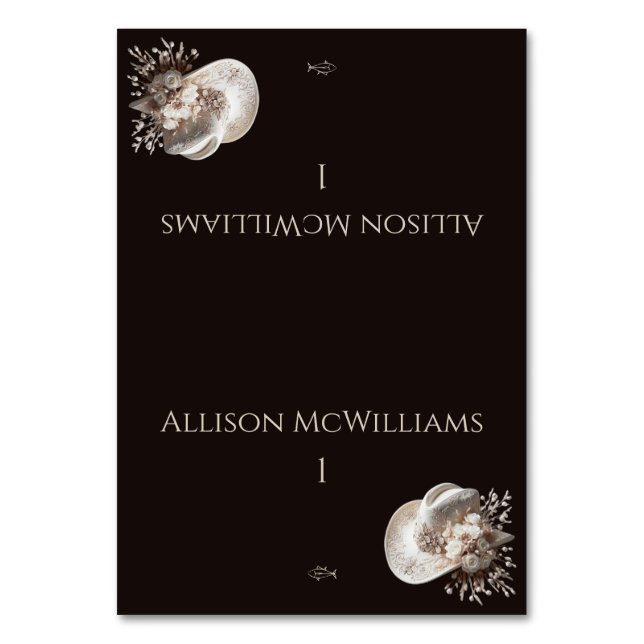 Tarjeta De Mesa Gorra lechera blanca con peces flores (Anverso)