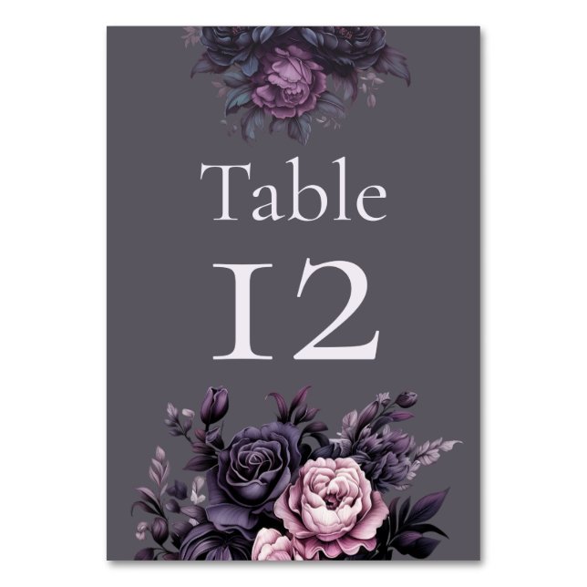Tarjeta De Mesa Gothic Plum Floral Wedding Table Number (Anverso)