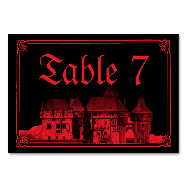 Tarjeta De Mesa Gothic Vampire Castle Black Red Wedding (Anverso)