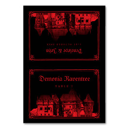 Tarjeta De Mesa Gothic Vampire Castle Black Red Wedding Place Card