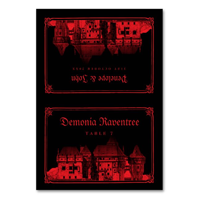 Tarjeta De Mesa Gothic Vampire Castle Black Red Wedding Place Card (Anverso)