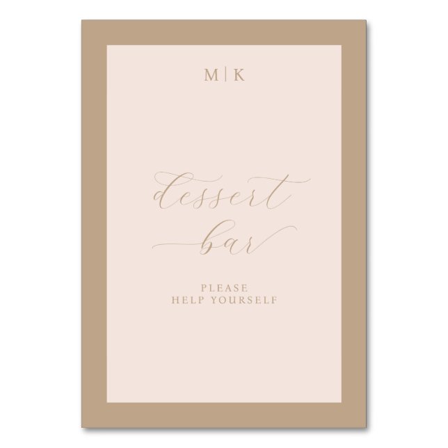Tarjeta De Mesa Graceful Beige Calligraphy Dessert Bar (Anverso)