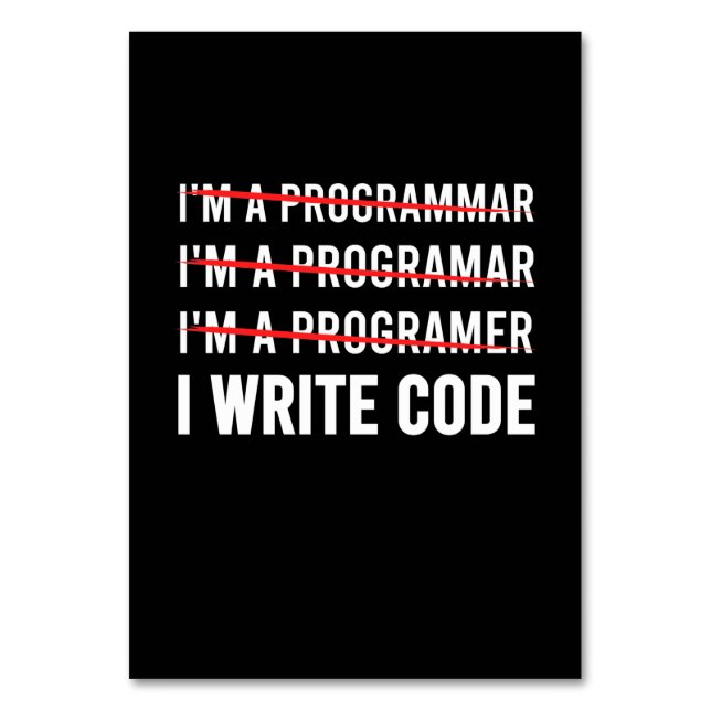 Tarjeta De Mesa Gracioso programador I Wite Code (Anverso)