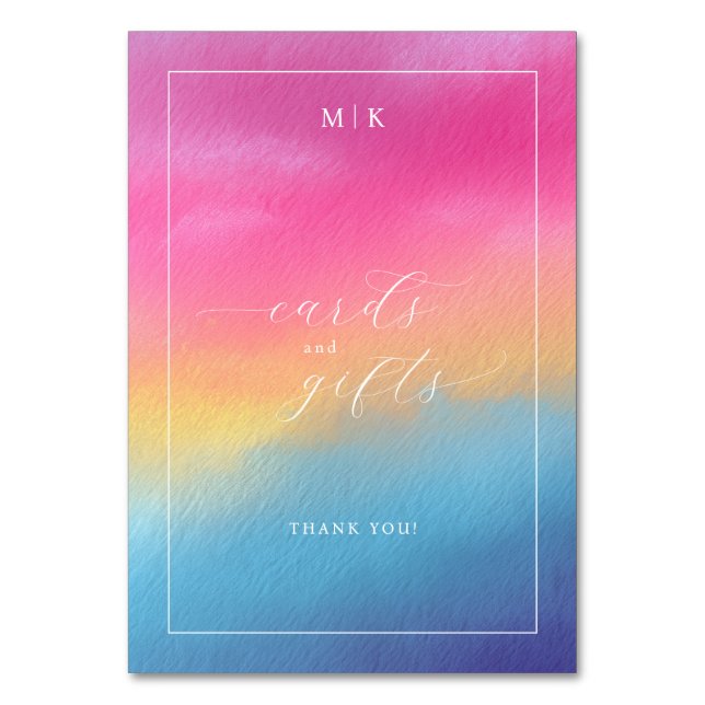 Tarjeta De Mesa Gradiente de Acuarela Azul Rosa Alegre (Anverso)