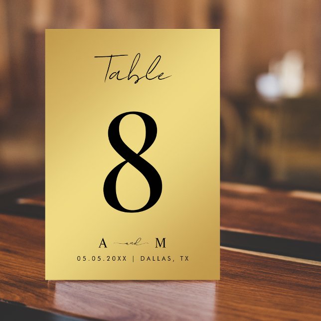 Tarjeta De Mesa Gradiente dorado y Boda negro monograma elegante (Subido por el creador)