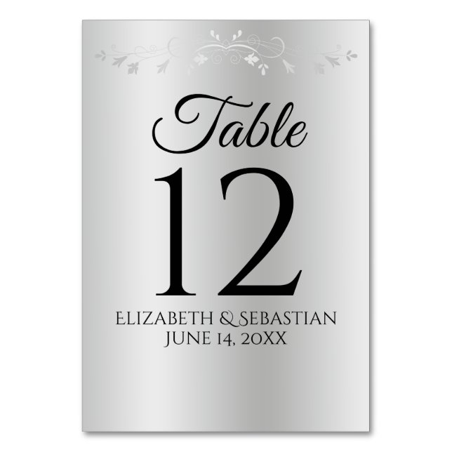 Tarjeta De Mesa Gradiente plateado Elegante Boda floreciente de ép (Anverso)