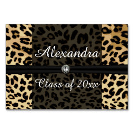 Tarjeta De Mesa Graduación de Chica de joyas de leopardo negro per