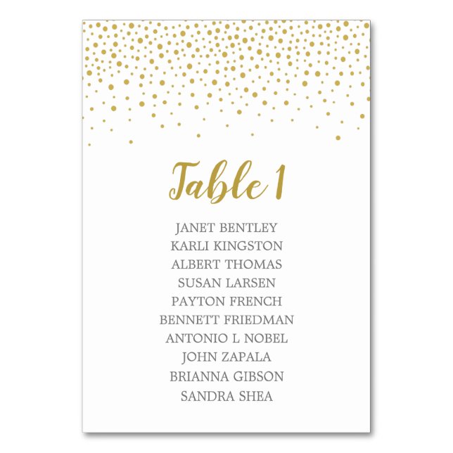 Tarjeta De Mesa Gráfica de asientos Boda de Confetti dorado | Colo (Anverso)