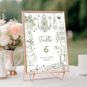 Tarjeta De Mesa Gráfica de asientos de Boda caprichosa dibujada a