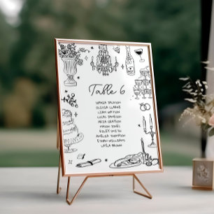Tarjeta De Mesa Gráfica de asientos de Boda caprichosa dibujada a