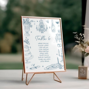 Tarjeta De Mesa Gráfica de asientos de Boda caprichosa dibujada a