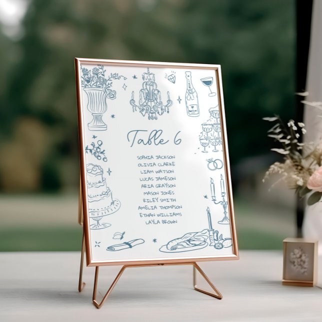 Tarjeta De Mesa Gráfica de asientos de Boda caprichosa dibujada a  (Subido por el creador)