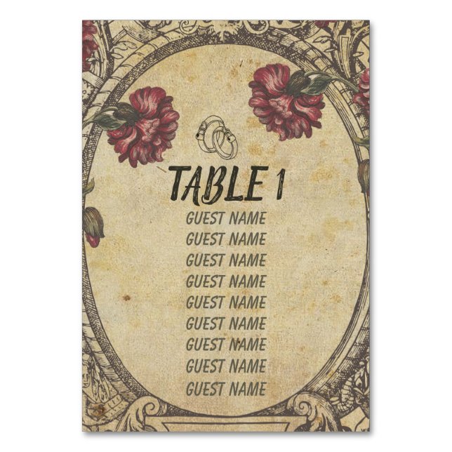 Tarjeta De Mesa Gráficas de asientos clásicas de Boda marrón (Anverso)
