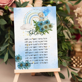 Tarjeta De Mesa Gráfico de asientos Beary Boho Globo Azul arcoiris