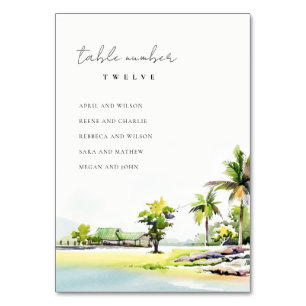 Tarjeta De Mesa Gráfico de asientos Boda de palmeras costeras trop
