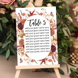 Tarjeta De Mesa Gráfico de asientos Boho otoño rojizo malva burgun