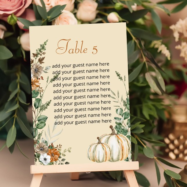 Tarjeta De Mesa Gráfico de asientos Cae Calabaza floral rugosa (Subido por el creador)
