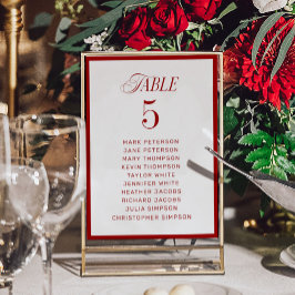 Tarjeta De Mesa Gráfico de asientos clásicos de Boda blanco rojo