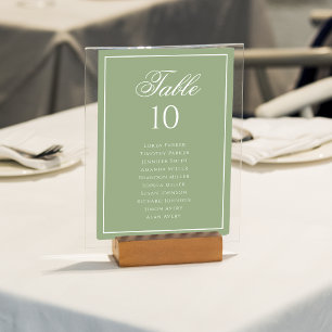 Tarjeta De Mesa Gráfico de Asientos de Boda Clásico Verde Salvia y