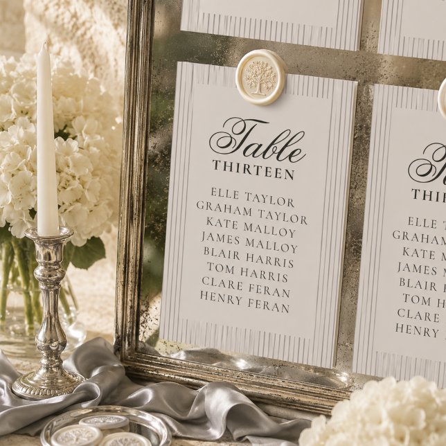 Tarjeta De Mesa Gráfico de Asientos de Boda con Raya Malva de Dine (Old Money Mauve Stripe Wedding Seating Chart Table Number)