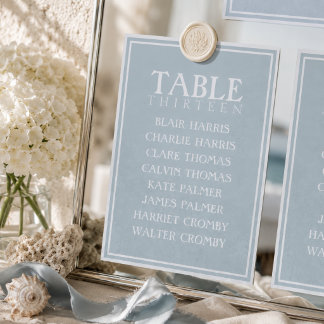 Tarjeta De Mesa Gráfico de Asientos de Boda Costera Azul Polvorien